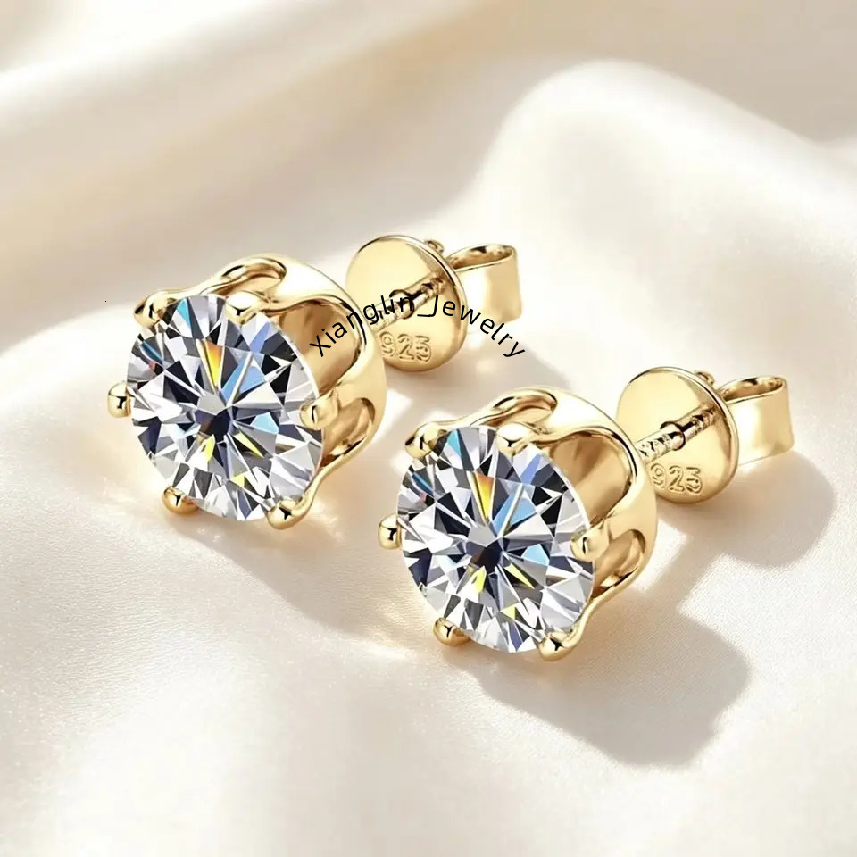 18K Plated 0.1CT Moissanite Stud Earrings for Women Men Sparkling Classic Bridal Jewelry 925 Silver Rose Gold Earring