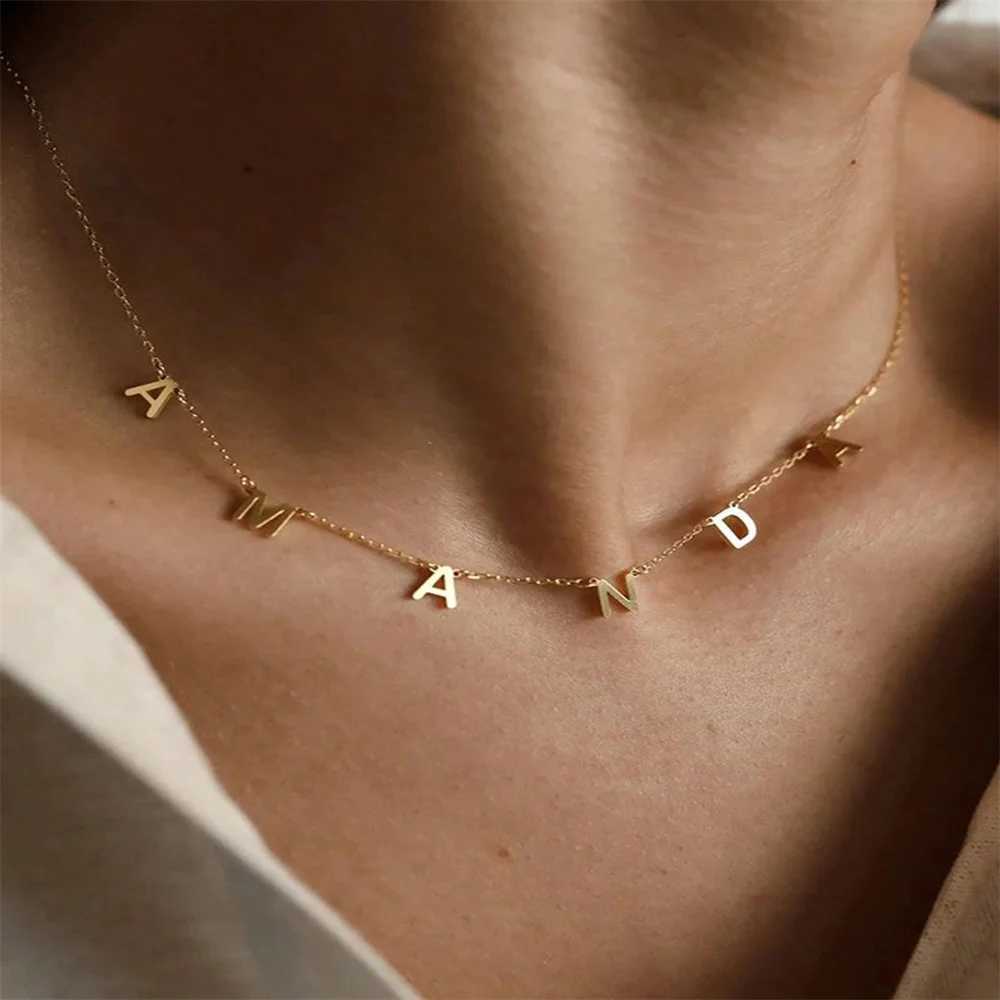 Custom Letters Name Necklace for Women Gold Color Stainless Steel Personalized Names Initials MAMA Pendant Necklace Jewelry Gift Z260922