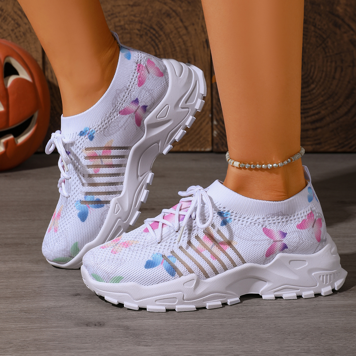 CJM06-Women's shoes, European and American style height increasing casual shoes, butterfly pattern flying woven single shoes, sports shoes, thi