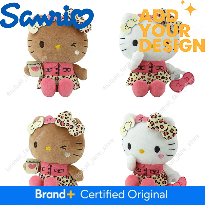 New Black Leather Leopard Print Kt Hello Kitty Plush Cute Cat Keychain Backpack Pendant Soft Stuffed Doll Birthday Gift 023