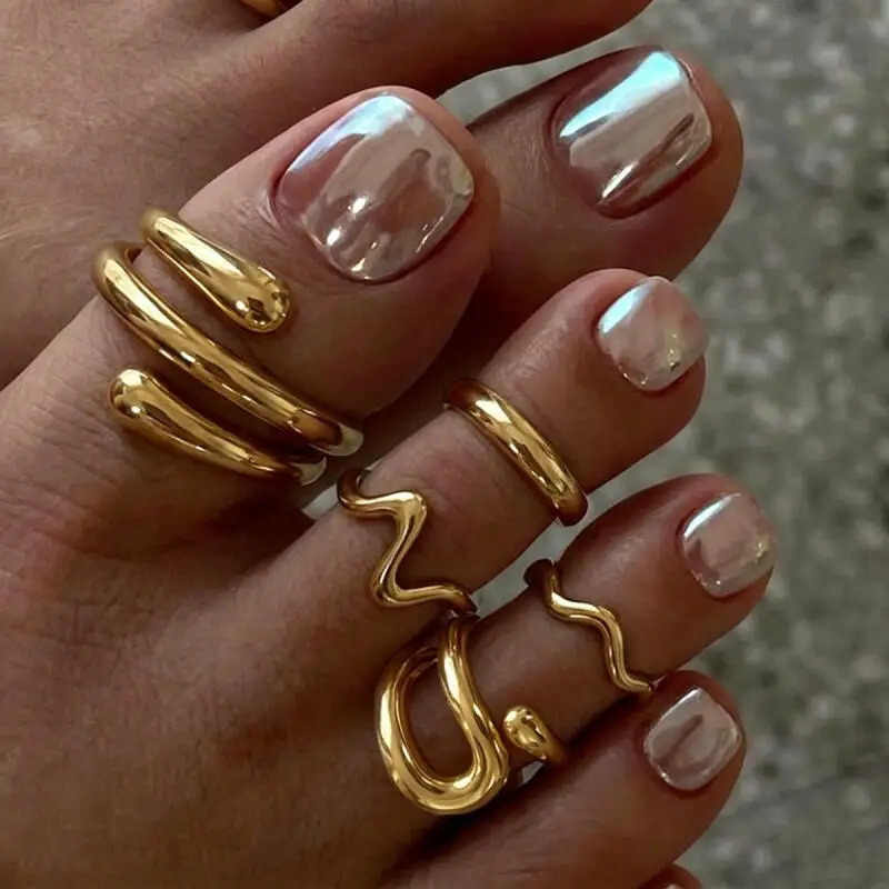 5Pcs/Set Vintage Gold Color Irregular Line Smooth Toe Rings for Women Temperament Summer Beachwear Foot Vacation Jewelry 260922