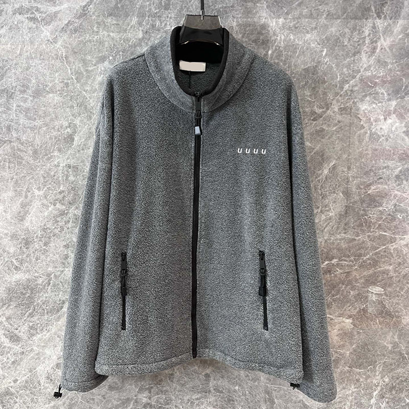 Designer Women Retro Fleece Jacket Letter Embroidered Zip Up Sporty Grey Outerwear Autumn Winter Outdoor Vacation Coat Christmas Gift