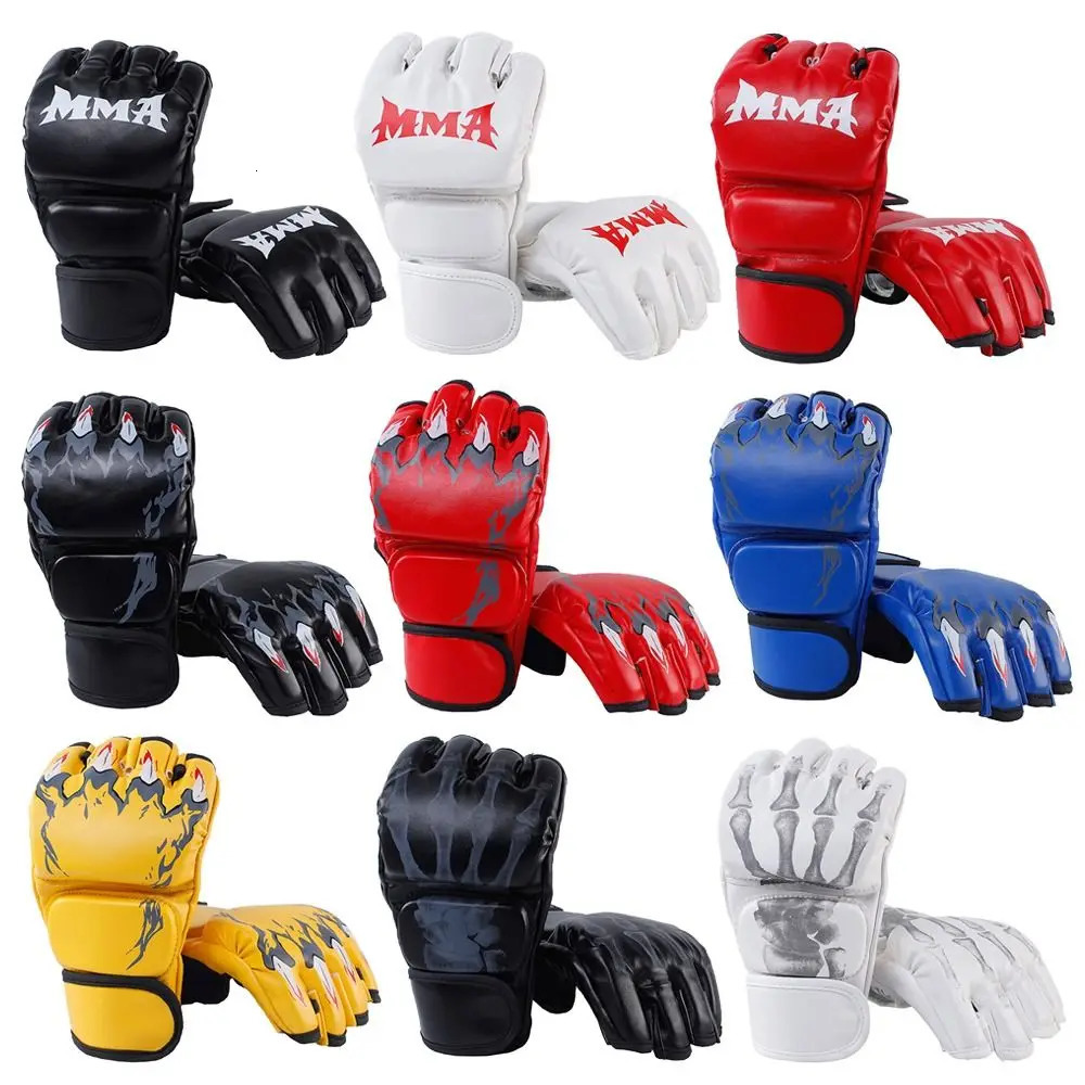 1Pair Professional Boxing Gloves Leather Cushion Half Finger Training Gloves Versatile Kickboxing Gloves 260922