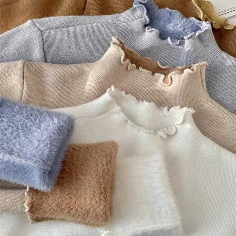 Women's Sweaters Womens Knitwears Velvet Warm Jumper Elastic Thick Knitted Pullovers Slim Plush Half Turtleneck Sweaters Soft Fleece Suete H260