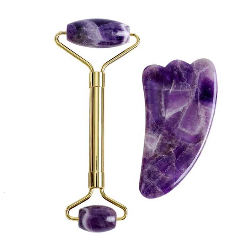 Natural Gouache Amethyst Face Massager Stone Facial Massager Jade Roller Gua Sha Set SPA Acupuncture Scraping Crystal Gouache Scraper For Face N2609