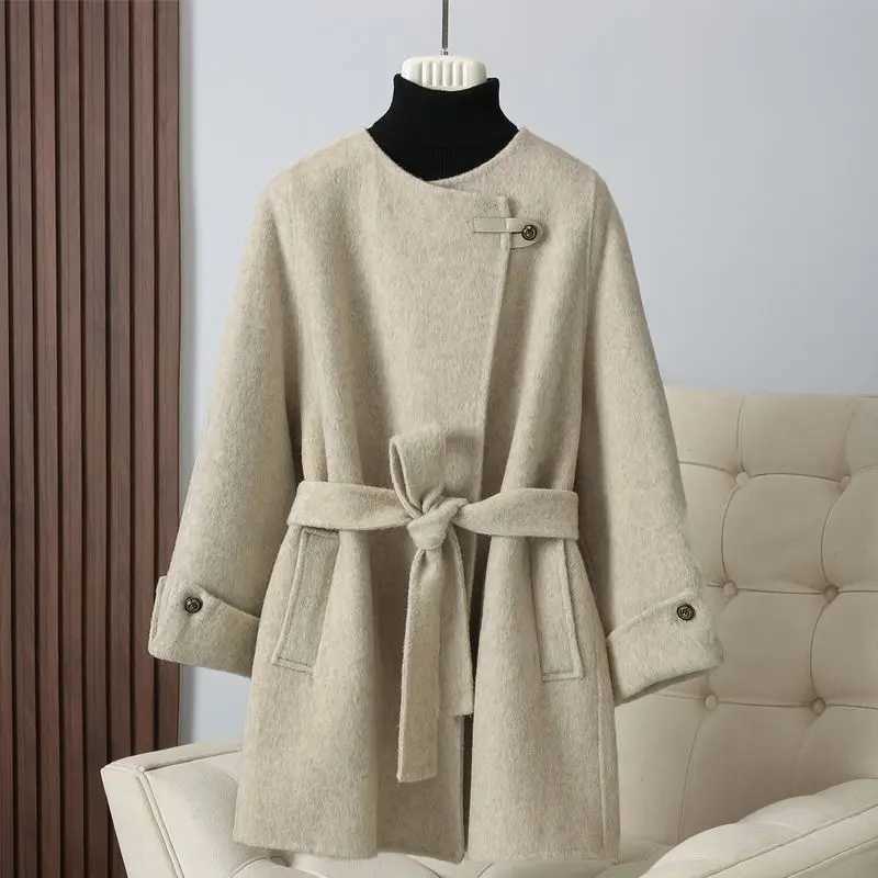 Plus Size Women's Double-sided Woolen Coat Loose Fit Autumn Winter New Style Medium Length Versatile New Arrival Fashionable ... S26092303TE