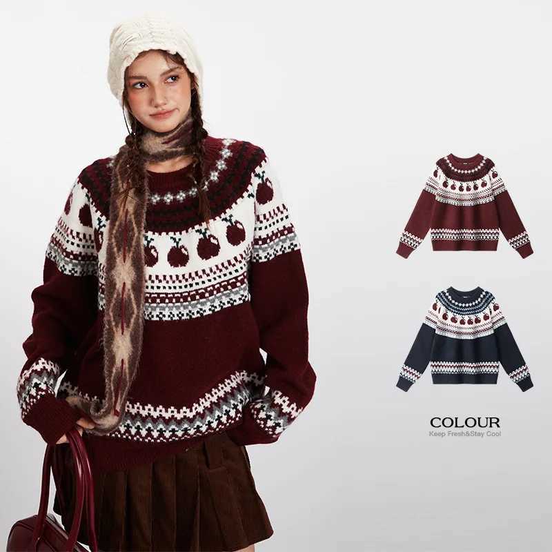 Women's Sweaters 2026 Autumn Winter Women's Jacquard Sweaters Fair Isle Style Jacquard Soft Sticky Round Neck Loose Casual Christmas Knitw
