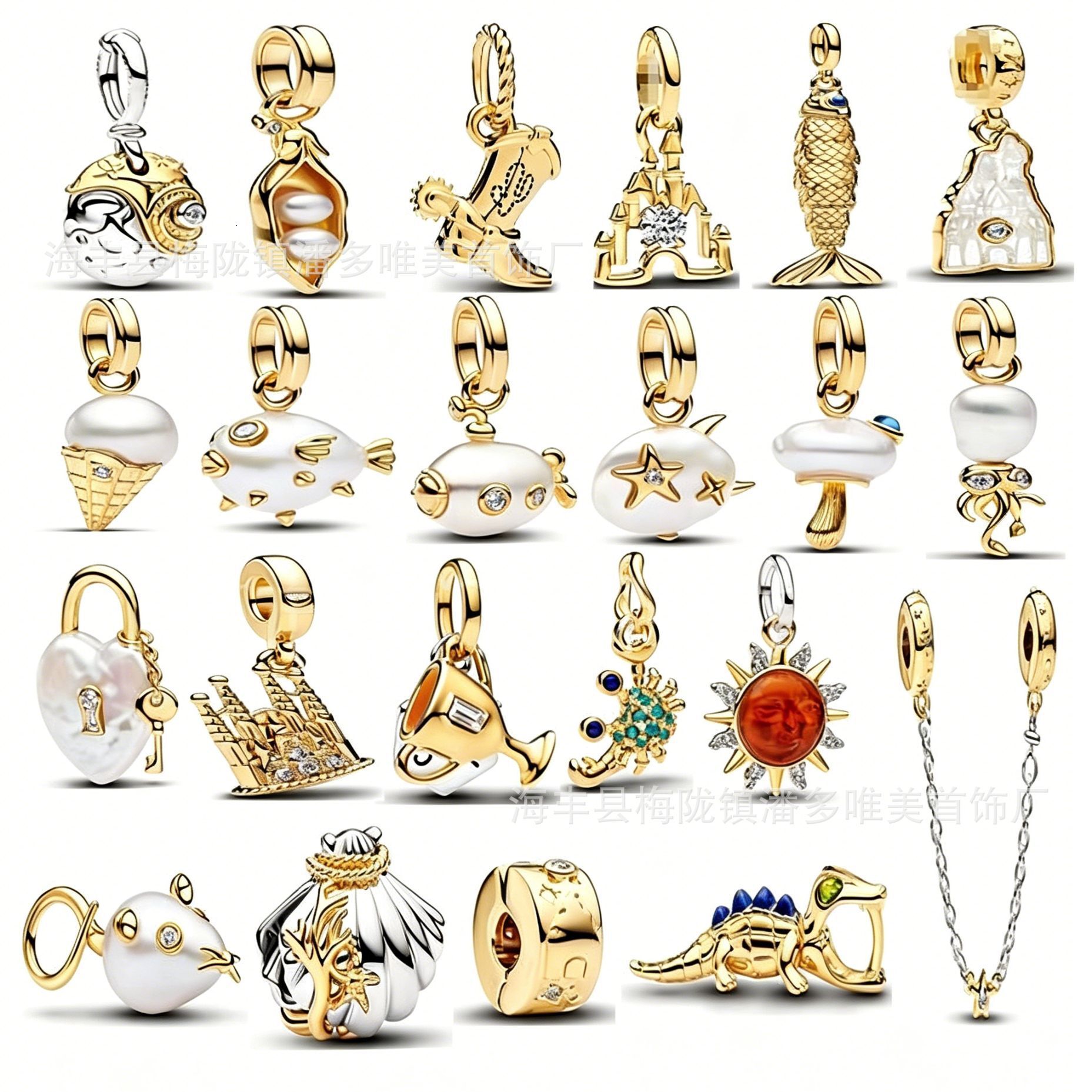 New Designer Charms for Bracelets 925 Sterling Silver-Plated Charm Designer Jewelry Gold-Colored Heart-Shaped Castle Queen Bee Animal Pendant DIY Ac