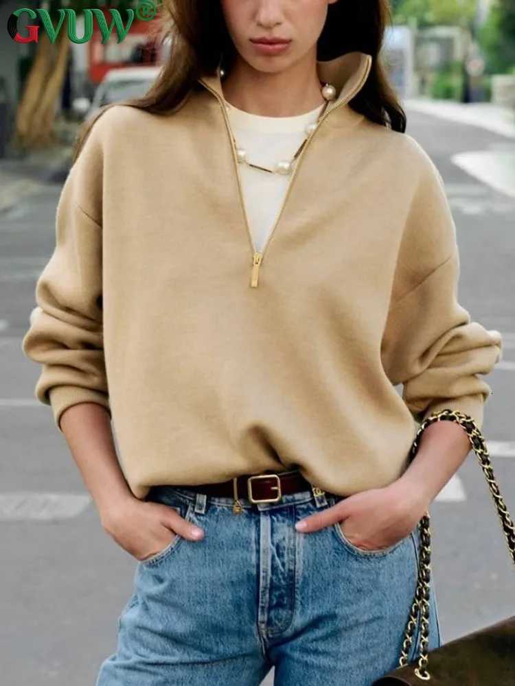 Women's Sweaters GVUW Korean Fashion Solid Color Half Zipper Women's Knitted Sweater Casual Half High Neck Woolen Sweater 2026 Autumn New