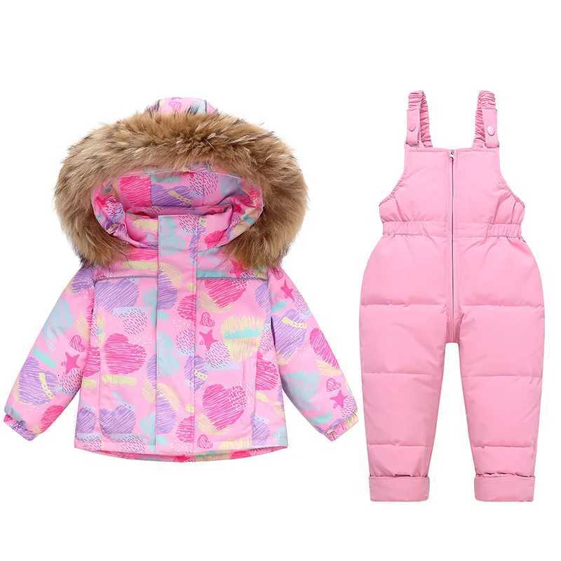 Clothing Sets OLEKID 2025 Children Girls Winter 2pcs Clothes Set Real Fur Baby Girl Down Jacket Toddler Girl Jumpsuit 1-5 Years Kids Outerwear X2609