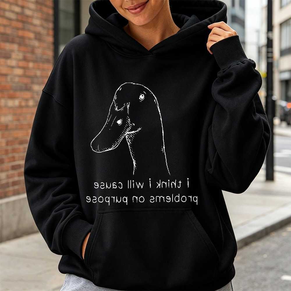 Hoodies Sweatshirts I Think Women's I Will Cause Problems on Purpose Black Hoodie Funny Dog Print Oversized Autumn Streetwear Outfit Men Women
