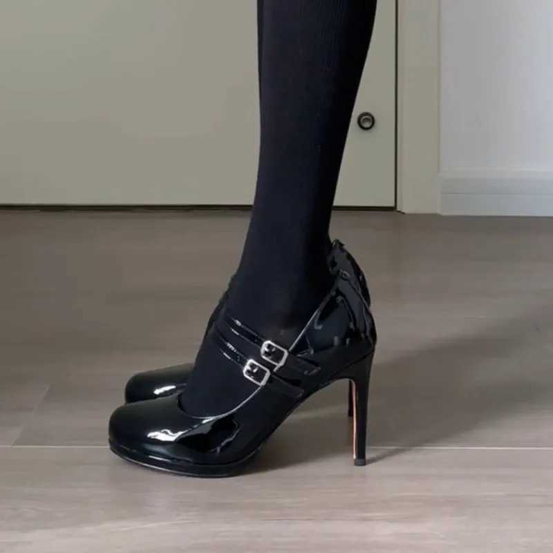 Shoes 2025 Brand New Dress Vintage y2k Black Round Toe High H Mary Jane Shoes Wen Party Little Platform Buckle Strap Pumps Daily Life J260922