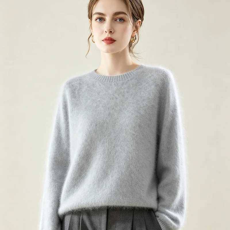 Women's Sweaters 100% Cashmere Autumn and Winter New Women's Round Neck Loose and Lazy Style Soft and Sticky Knitted Sweater Base Sweater