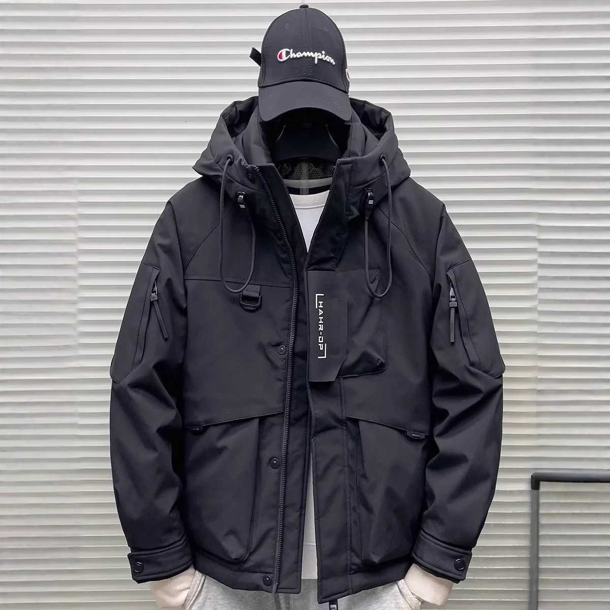 Down Parkas Outdoor Functional Men's Jacket White Duck Down Men's Winter Warm Coats Hooded Windbreaker Patchwork Casual Puffer Jackets Plu