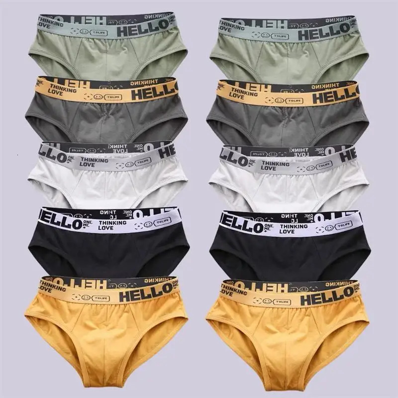 5PcsMens Underwear Highquality Pure Cotton Sexy Triangular Shorts Mens Briefs Breathable Elastic Underpants Large Size L5XL 260922