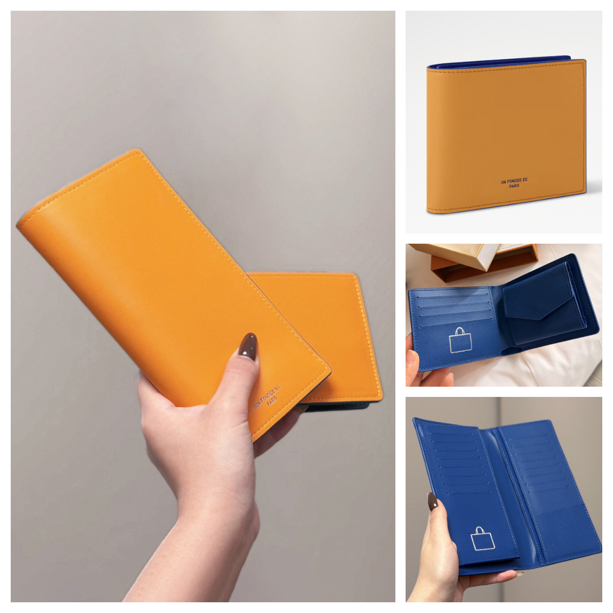 New Orange Designer Wallet Minimalist Fashion Men Genuine Leather Card Holder Short Bifold Wallet Luxury Money Clip Orange Blue Contrast Color Passp