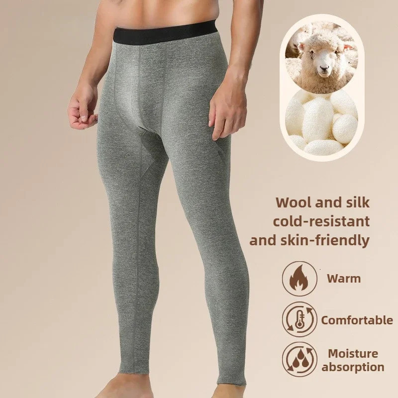 Fleece Thickened Thermal Pants Mens Coldproof Underwear Wool Mulberry Silk Seamless Leggings Long Johns 260922