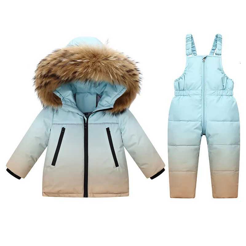 Clothing Sets Thick Winter Jackets Jumpsuit for Kids Girls Warm Snowsuits Boy Down Coat Fur Collar Outerwear Children Ski Suits Overalls 2pcs X26092