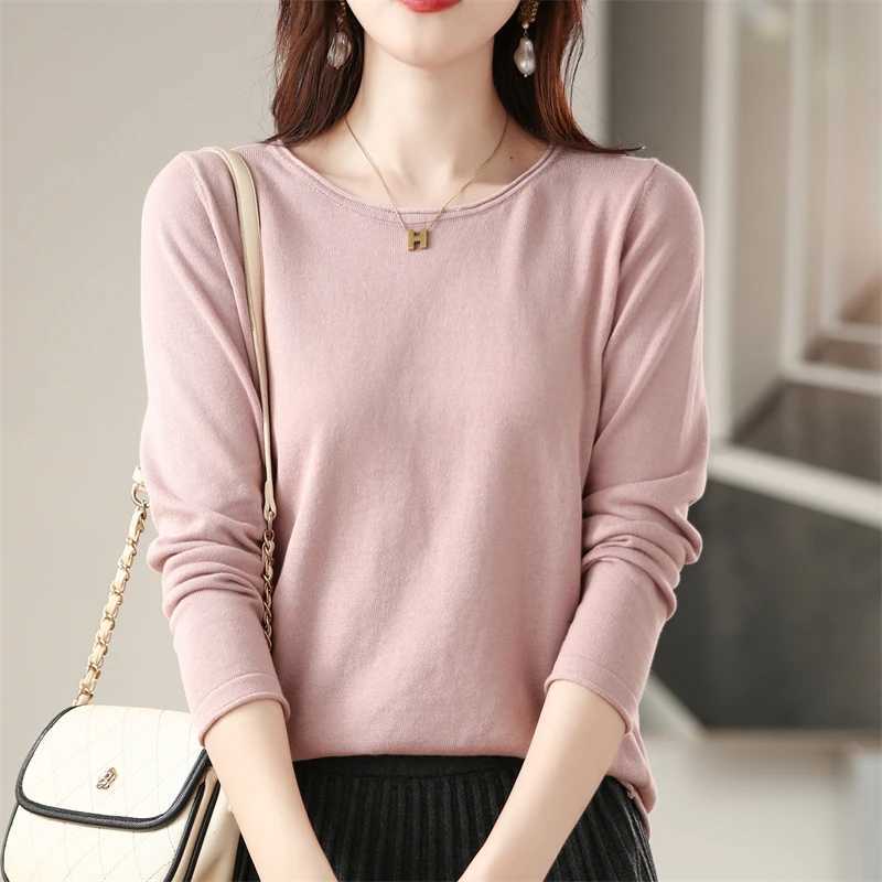 Women's Sweaters 100% Cotton Women Knit Sweater Crimped Edge O-Neck Pullover Bottoming Pure Cotton Sweater Spring Autumn New Tops Clothes H2609