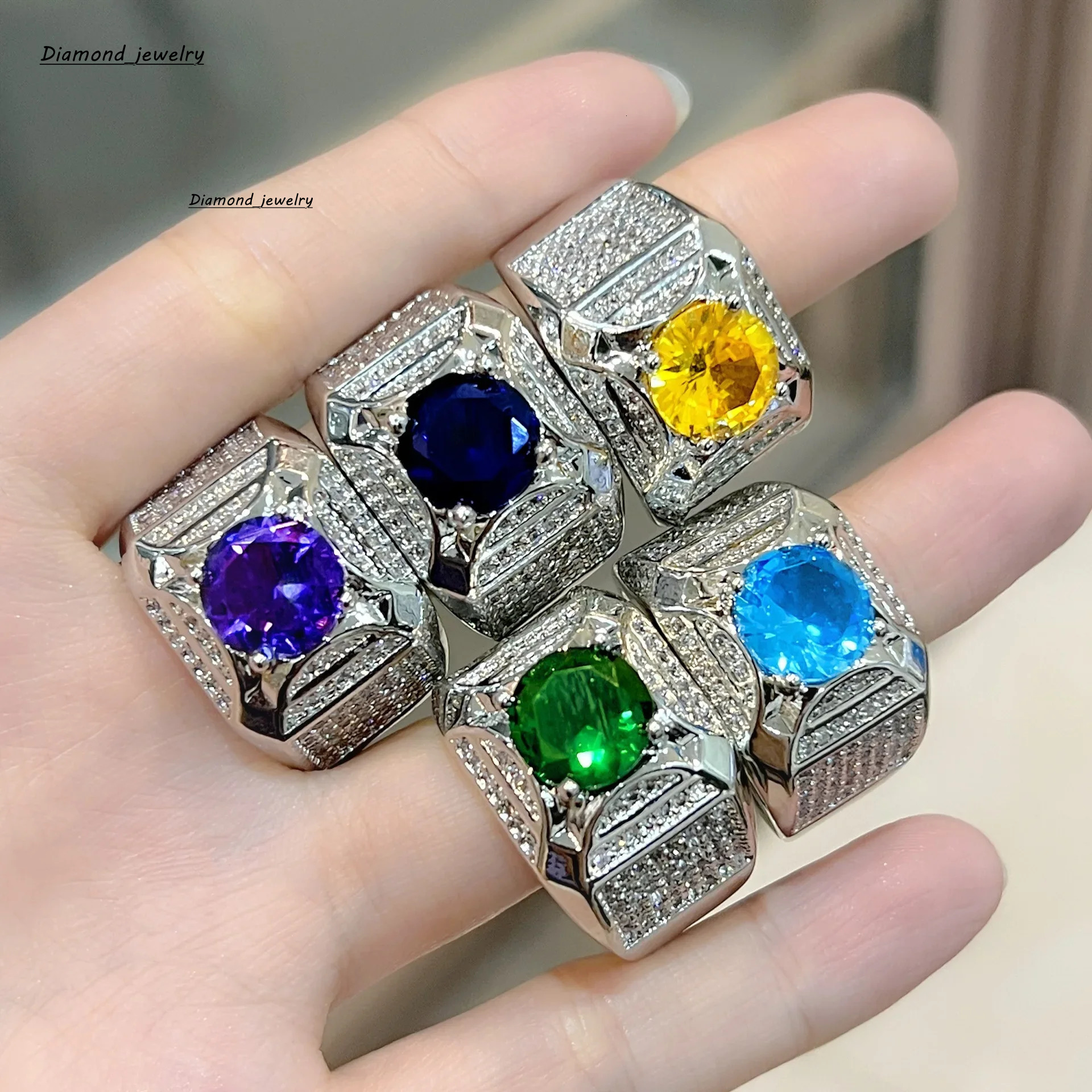 Solitaire Male 5ct Lab Diamond Ring 925 sterling silver Engagement Wedding band Rings for Men Moissanite Party Jewelry