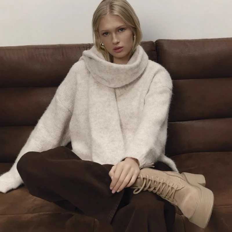 Women's Sweaters Talenza Women's Autumn Sweater Fashion Loose Casual Solid Sweaters Scarf New Warm Basic Office Lady Streetwear Female Pul