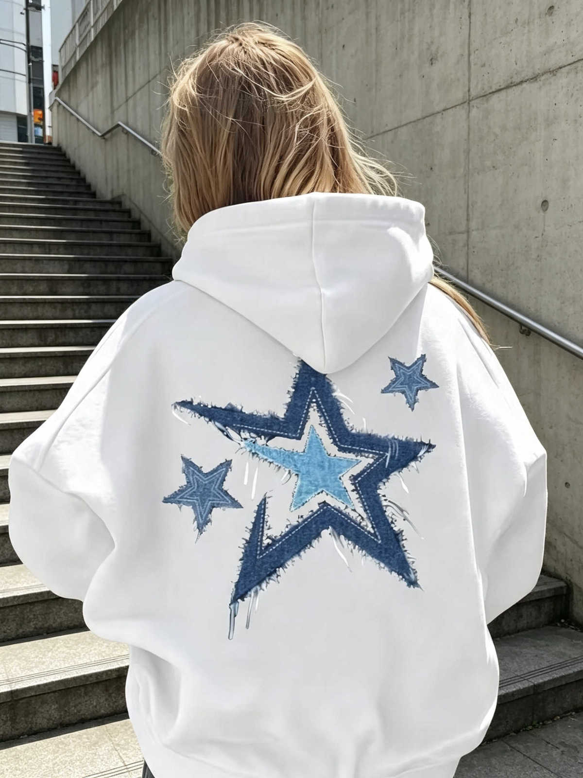 Hoodies Sweatshirts Retro fashion Women's blue star lady's hooded sweater. Hooded sweater. Spring and autumn casual hooded sweater winter