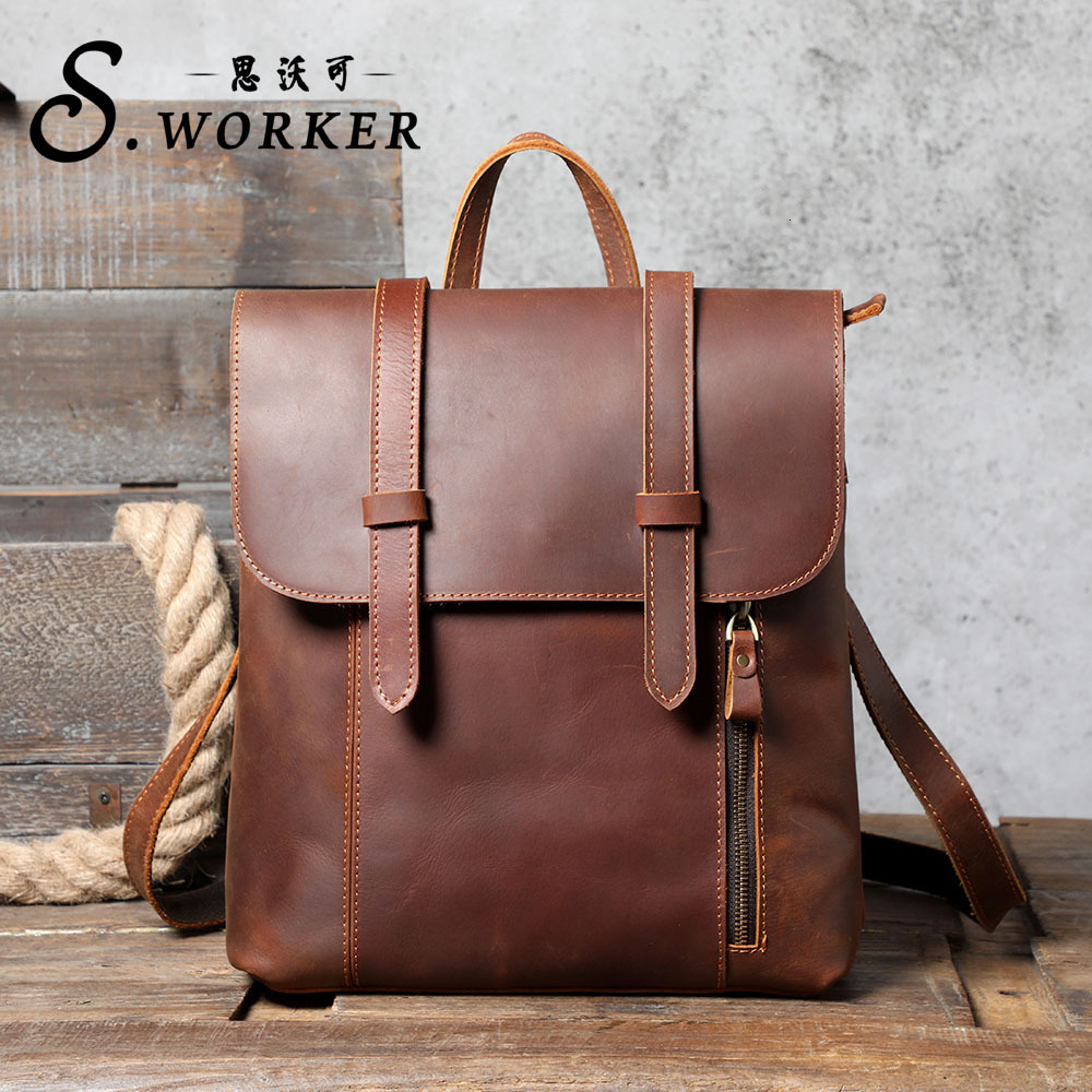 Retro top cowhide single shoulder 2-in-1 backpack suitable for both men and women, casual leather backpack, handbag, file bag, office bag, luxury co