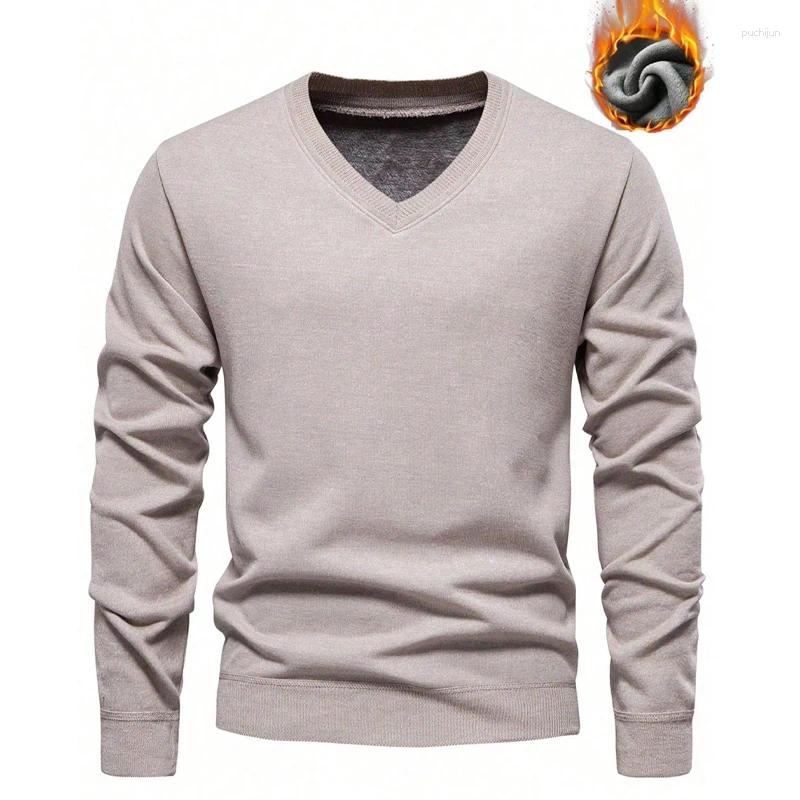 Size Men's V-neck Pullover Sweater Classic Fit Versatile Knitwear Solid Color Base Shirts S-XXL