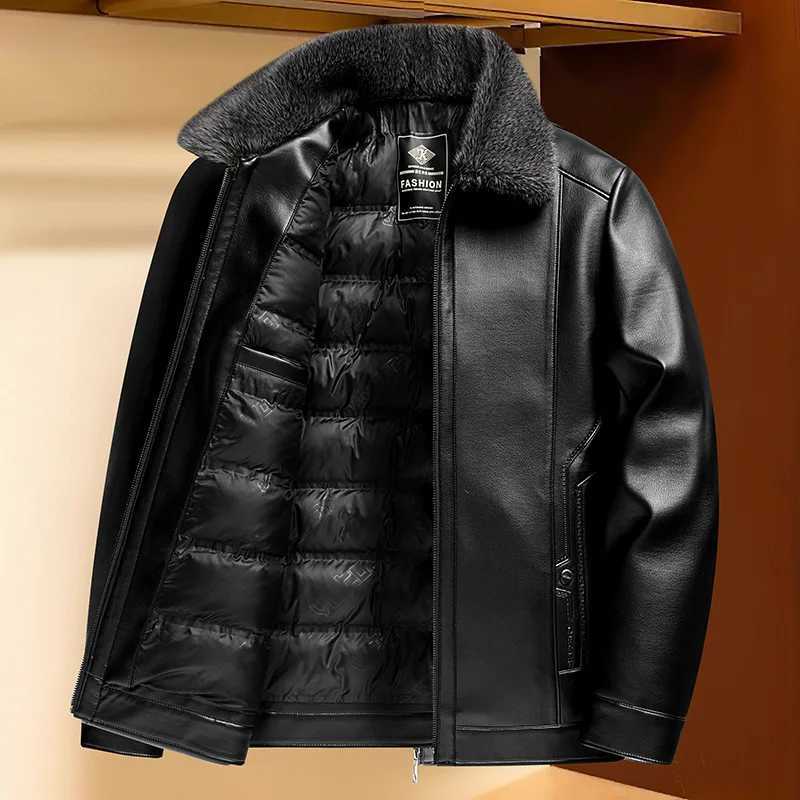 Winter Men's Down Parkas 2025 Men Down Jacket High Street Turn Down Collar Male Outerwear Thicken Windproof Long Sleeve Casual Man Leather Coat