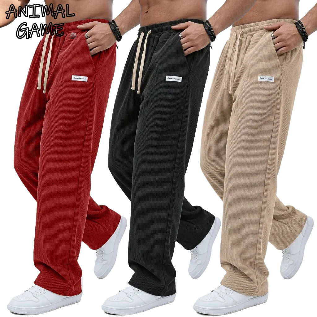 Pantaloni casual da uomo all'aperto con coulisse elastico in vita pantaloni dritti pantaloni sportivi di velluto a coste larghi palestra uomo jogger