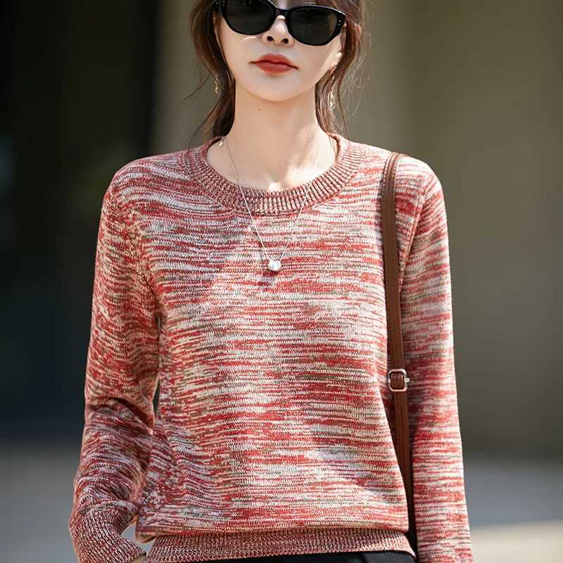 Women's Sweaters Autumn And Winter New 100% Cotton Sweater Women's Round Neck Loose Casual Warm Knit Bottoming Coat H260923