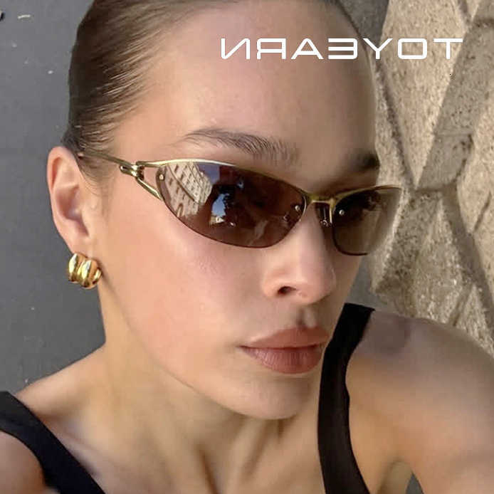 Popular New Sunglasses y2k Brand Designer Half Frame Sunglasses Women For Men Sun Glasses Vintage Luxury Punk Metal Rivet Sexy Eye GlassesT260923
