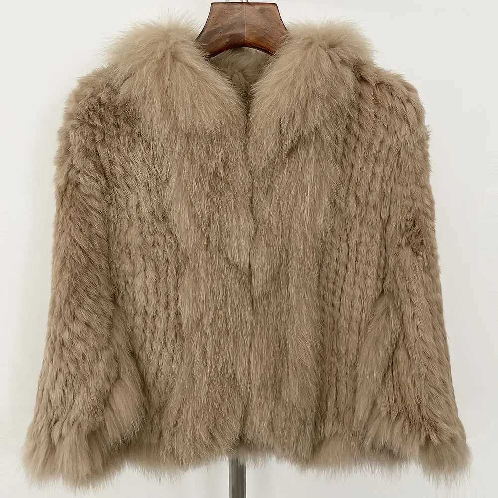 Autumn Winter Rabbit Fur Coat 2024 Winter New Natural Rabbit Fur Coat Natural Fur Collar Knitted Shawl Fur Jacket M260922