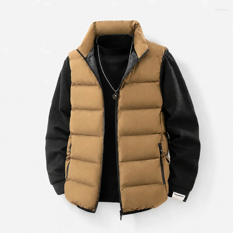 Vest Man Casual Warm Winter Puffer Soild Windproof Jacket Thicken Waistcoat Sleeveless Stand Collar Coat Plus Size