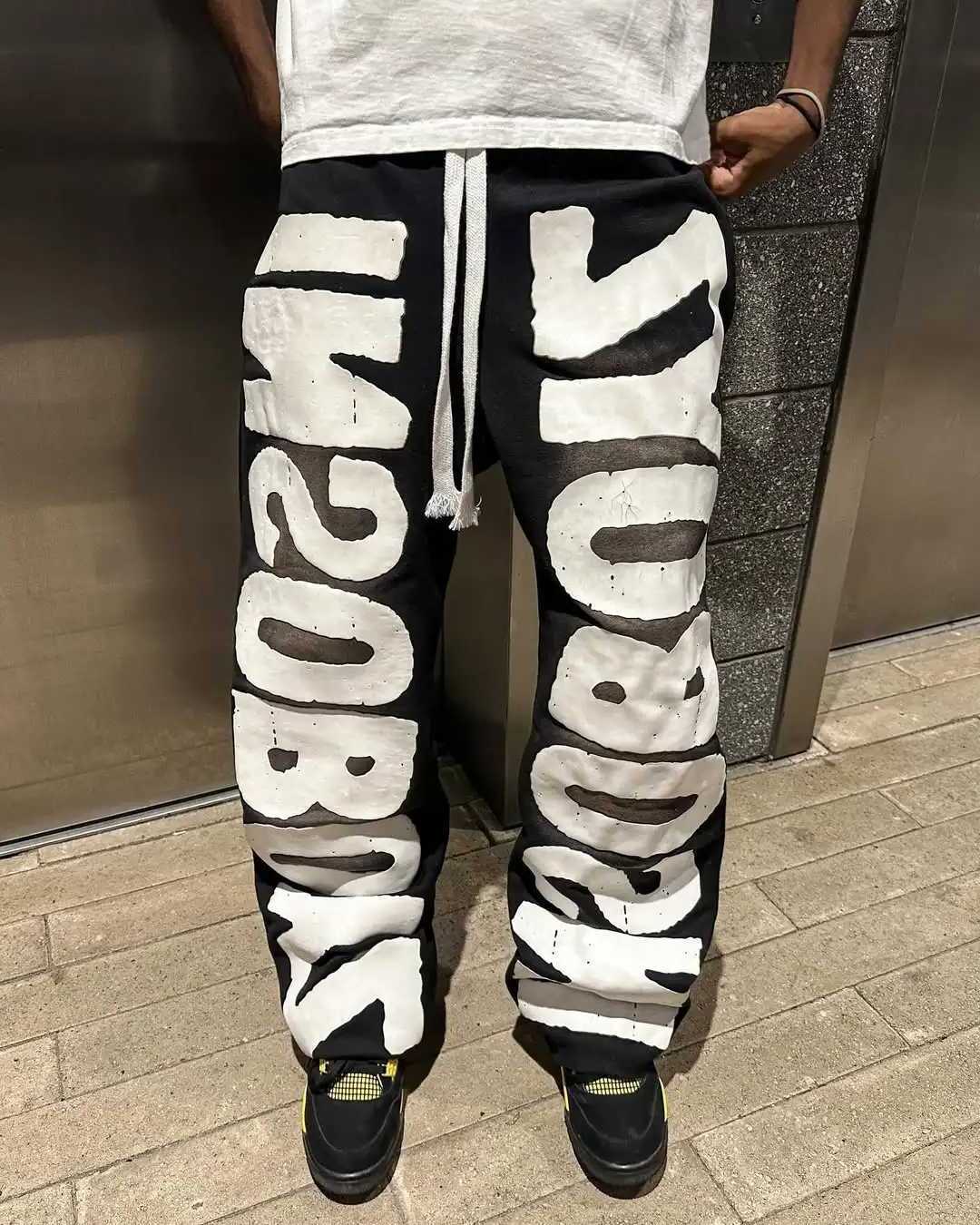 Men Jeans American Fashion New Street Retro Letter Patch Baggy Jogging Pants Men And trousers Women Y2k Harajuku Hip Hop Casual Wide Legs Trousers D
