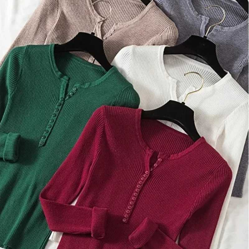 Women's Sweaters Zjaiss 2026 Women Basic Slim Pullover Button V Neck Autumn Winter Sweater Women Sweaters And Pullovers Knit Jumper Ladies Tops