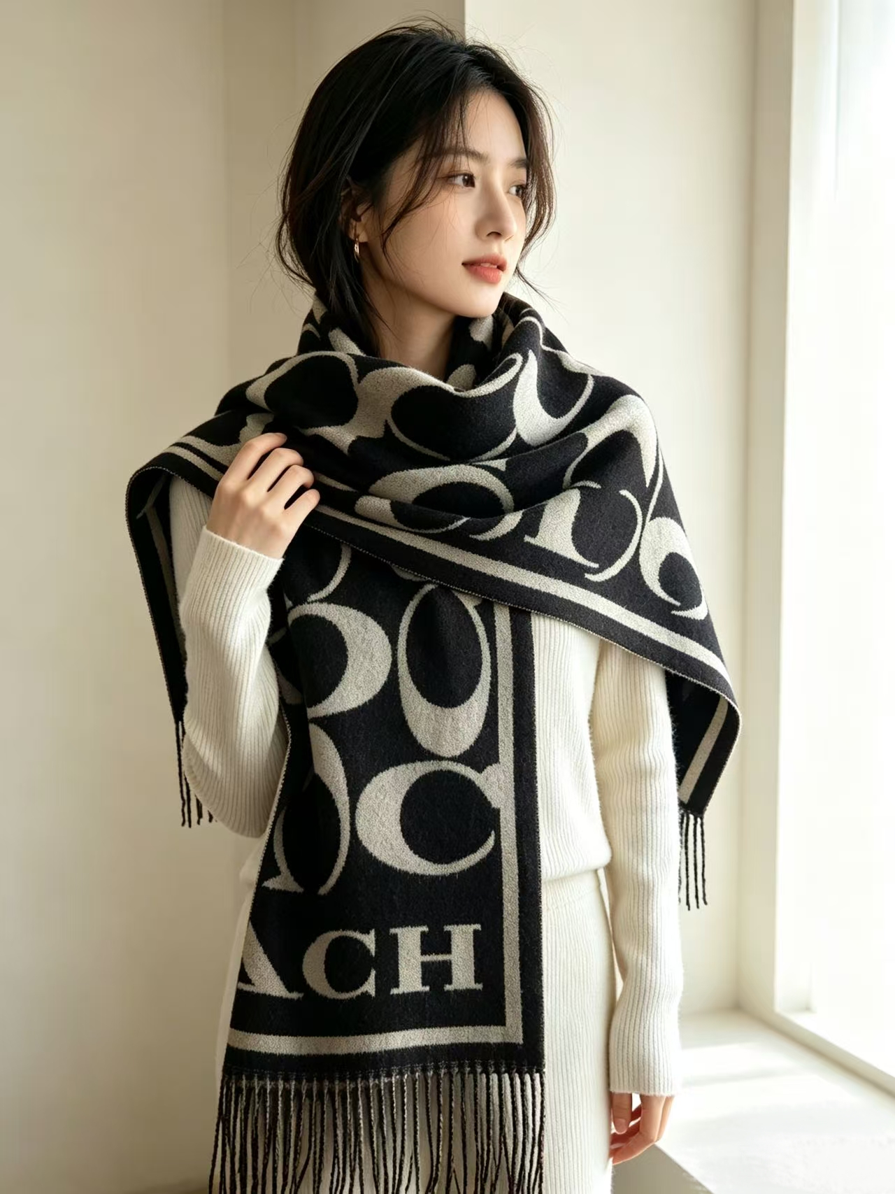 Classic Women Designer Scarf 100% Cashmere Scarves For Winter Warm Echarpe Women Long Wraps Pashmina Size 45cm*180cm With Box