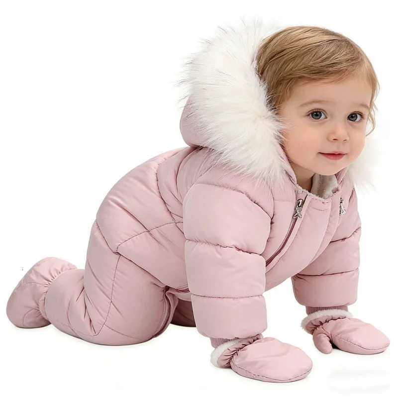 Rompers Winter Newborn Baby Girl Clothes Thicken Baby Romper With Gloves Warm Baby Jumpsuit Hooded Plus Velvet Children's Clothing 0-18M X26092