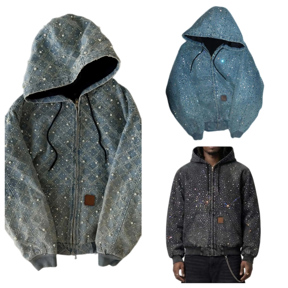 Designer Men's Jacket womens Outerwear Spring Autumn High Street Hip Hop Heavy Hot Fix Rhinestone Denim Jacket Hooded Denim Top