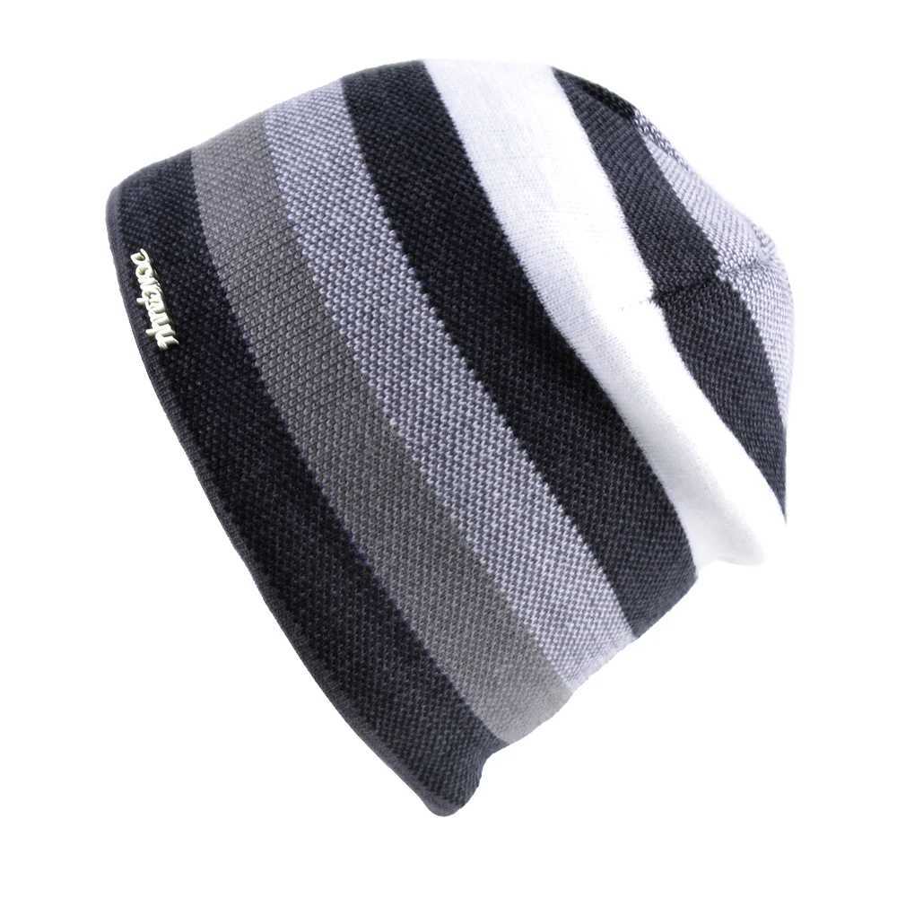 Men's Skullies Hat Bonnet Winter Beanie Knitted Wool Hat Plus Velvet Cap Thicker Stripe Skis Sports Beanies Hats for men Z260922