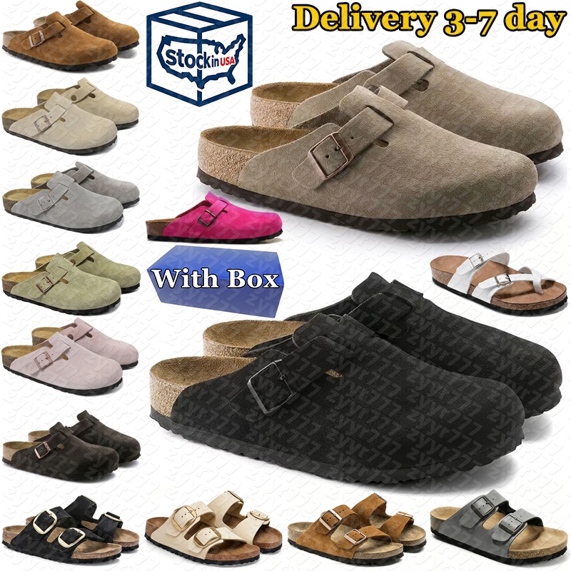 With box designer slides slippers men womens clogs suede leather sandals Taupe Black Sand Mocha mens stylish outdoor daily comfortable shoes sliders