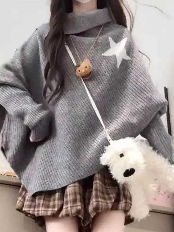 Women's Sweaters Unique Design Color Knitted Sweater Women's Loose Lazy Style Soft Cozy Knit Cloak Top for Autumn Winter Korean Version H2