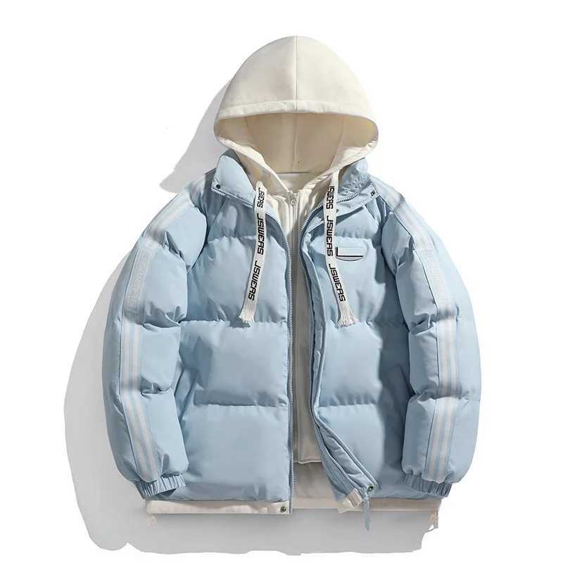 Men's Down Parkas Autumn Winter Trendy Hooded Fake Two Piece Jacket Windproof Thickened Warm Padded Jacket New Solid Color Hooded Couple Style