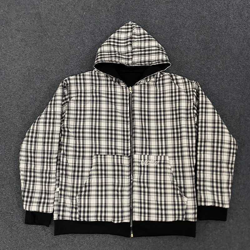 and Autumn New American Spring Trendy Brand Double Sided Stand Up Hoodie Cardigan Casual Workwear Plaid Jacket M260922