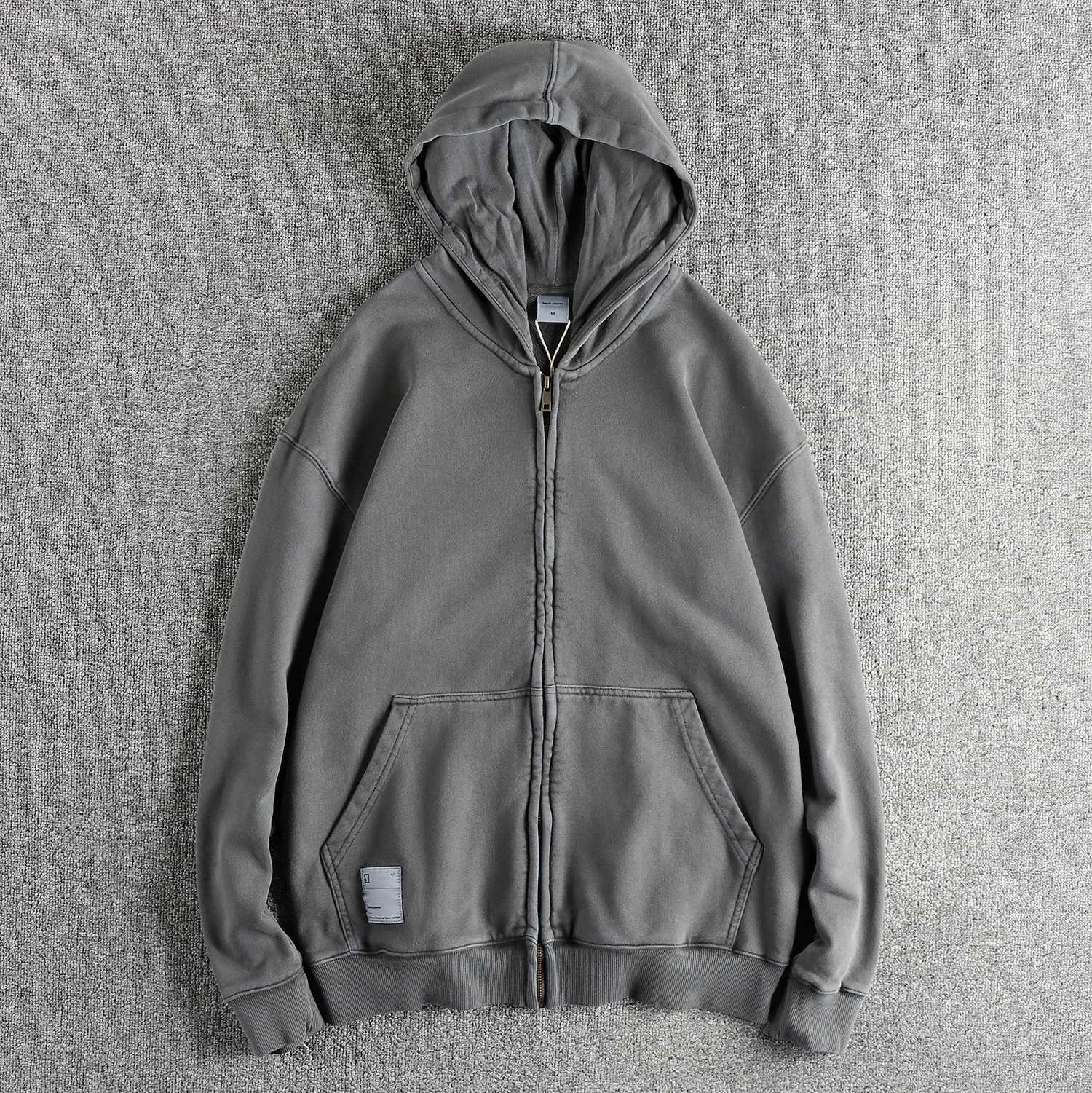 Autumn Winter New American 2024 Retro 480G Thick Solid Color Hooded Hoodies Men's 100% Cotton Loose Casual Cardigan Sportwear M260922