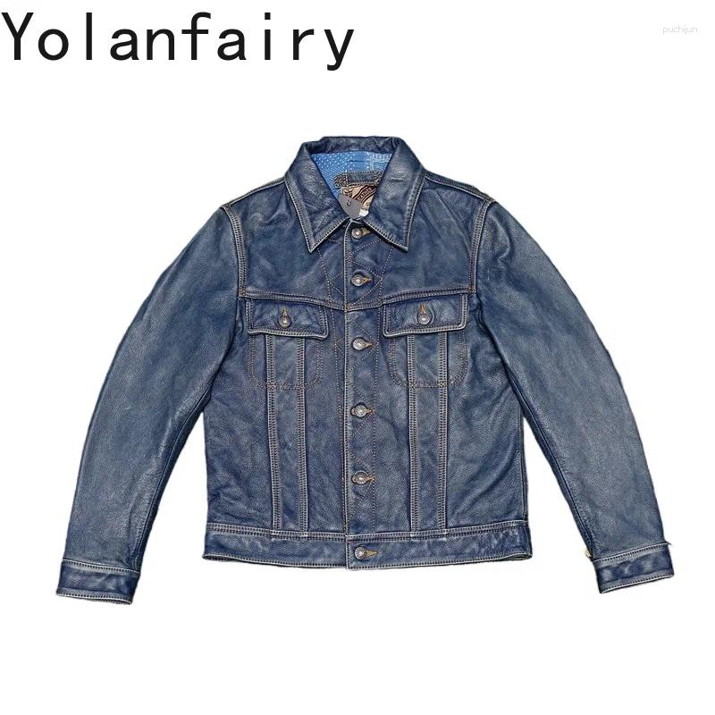 Genuine Leather Jacket Men Fashion Real Cow Coat Man Clothes Jeans-style High Quality Pure