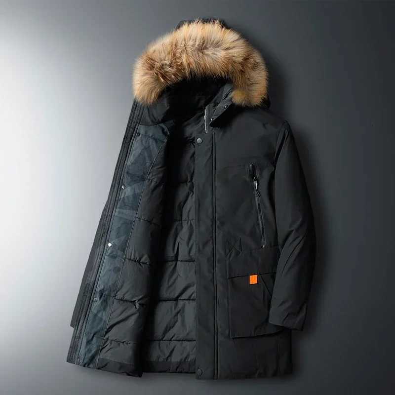 Down Parkas Thermal Men's Down Jacket Thick Puffer Jacket Parkas Overcoat Men's Winter Parka Men White Duck Down Removable Cap Mens High Q