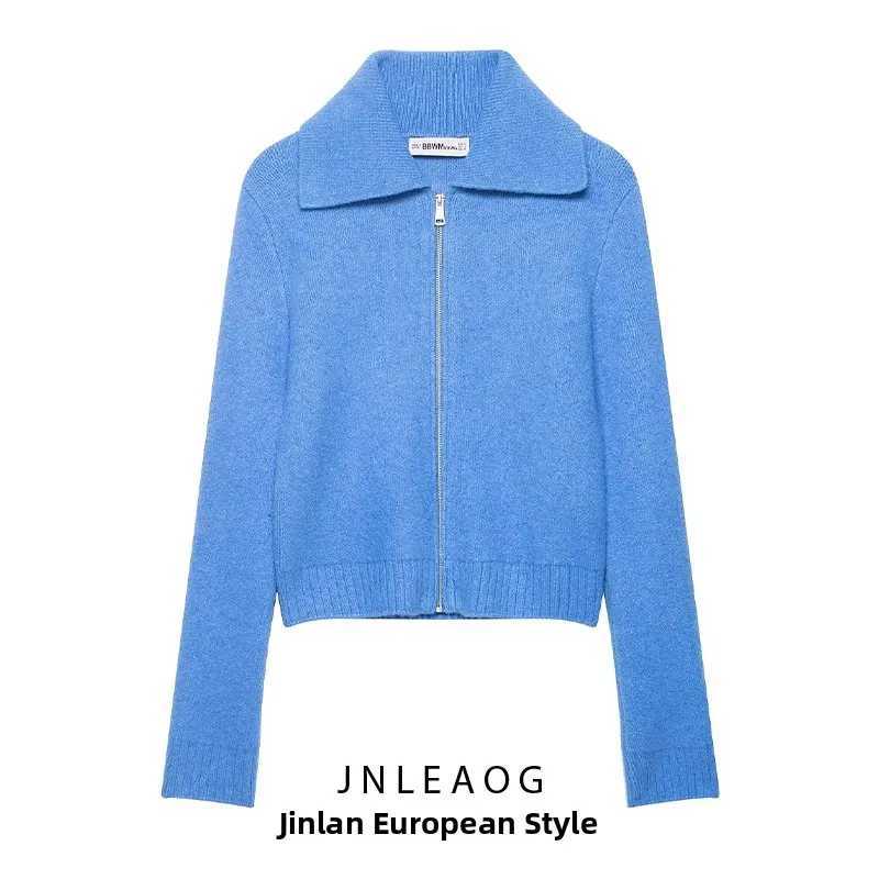 Women's Sweaters JNLEAOG Autumn New Women's Fashionable Knitted Zipper Jacket Versatile Polyester Fiber Long Sleeve Cardigan Style Ladies