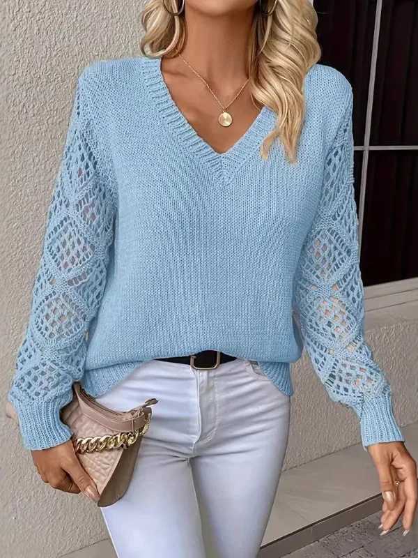 Women's Sweaters Women's V-Neck Long Sleeve Knitted Sweater Loose Lazy Style Fashionable Versatile Autumn New Arrival Comfortable Breathab