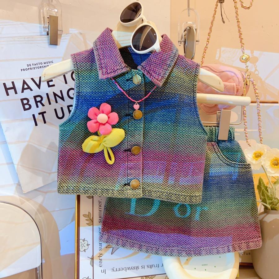 Customized small order girls' summer denim outfit 2026 new style baby girl vest and skirt stylish children's clothing